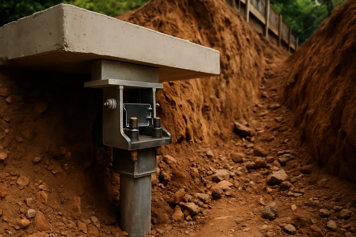 Pier bracket set beneath a footing on a Chattanooga hillside lot